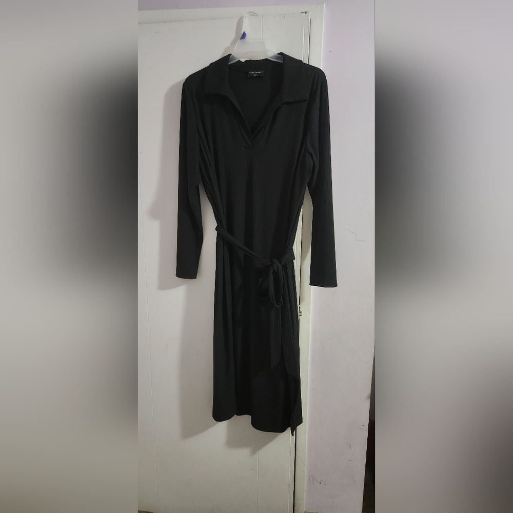 Lane Bryant Ribbed Black Long Sleeve Dress With Belt